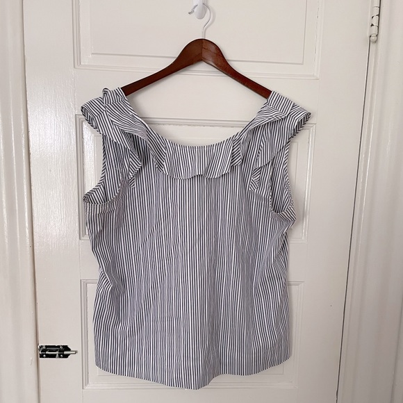a.n.a blue and white stripped ruffle blouse - Picture 1 of 7